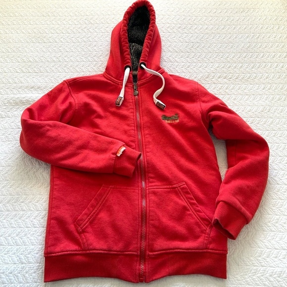 Superdry Orange Label Vintage Logo Borg Lined Zip Hoodie Size L - Picture 10 of 17